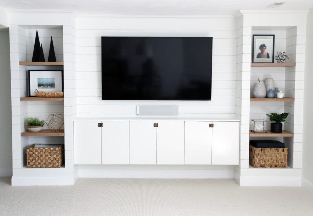 Diy Shiplapped Built Ins Finished And, Diy Basement Entertainment Center