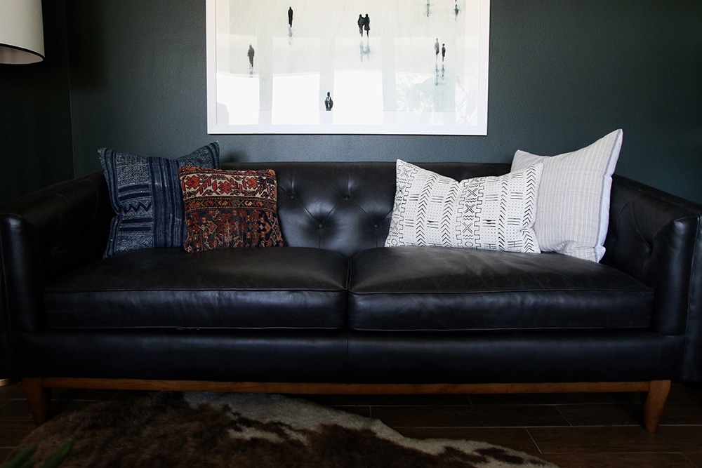 Our New Modern Chesterfield Black Leather Sofa | Chris Loves Julia