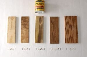 Wie sechs verschiedene Beizen auf fünf beliebten Holzsorten aussehen