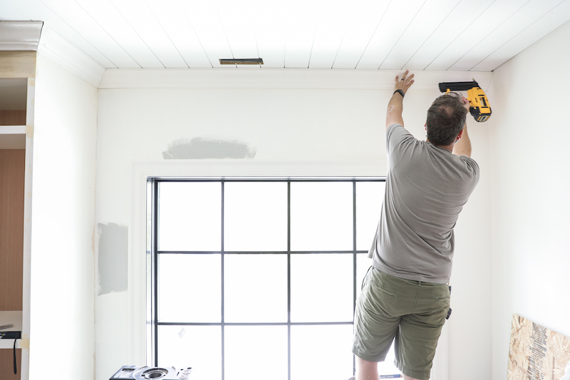 How to Plank a Ceiling and Install Crown Moulding