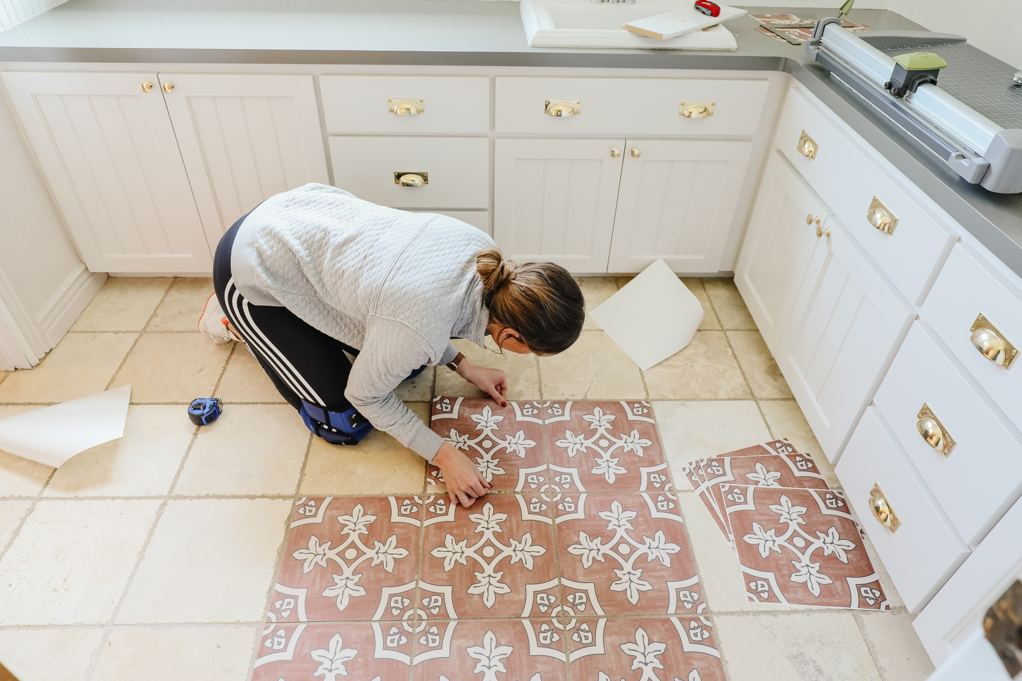 How To: Laying Peel and Stick Tile over the Bathroom Floor! - Chris Loves  Julia