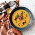 Easy Pumpkin Soup with Chive Oil and Smoked Pork | Chris Loves Julia