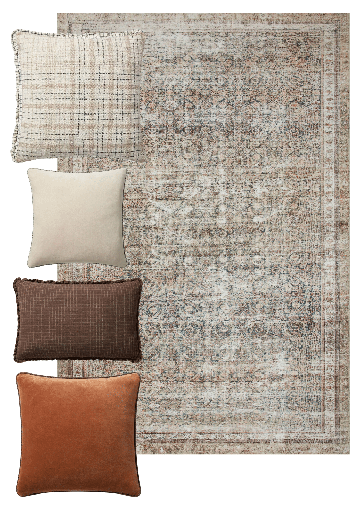 Chris Loves Julia | My Favorite Pillow & Rug Pairings | Jules Rug in Ink/Terracotta with Pillows