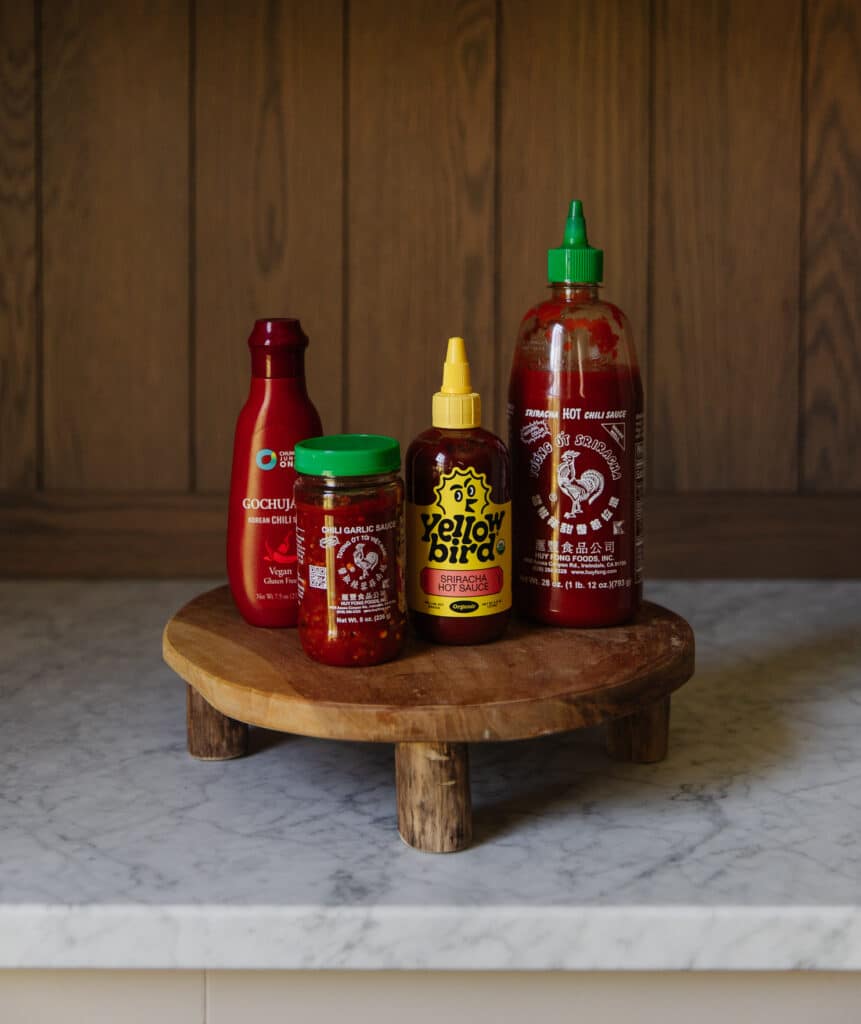 Chris Loves Julia | Chris' favorite hot sauces: Sriracha hot sauce, Yellow Bird Sriracha Hot Sauce, Chili Garlic Sauce, Gochujang Korean Chili Sauce