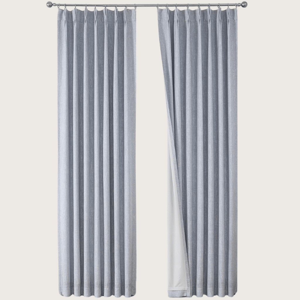 Chambray Blue Pinch Pleated Full Blackout Curtains Room Darkening Window Curtains