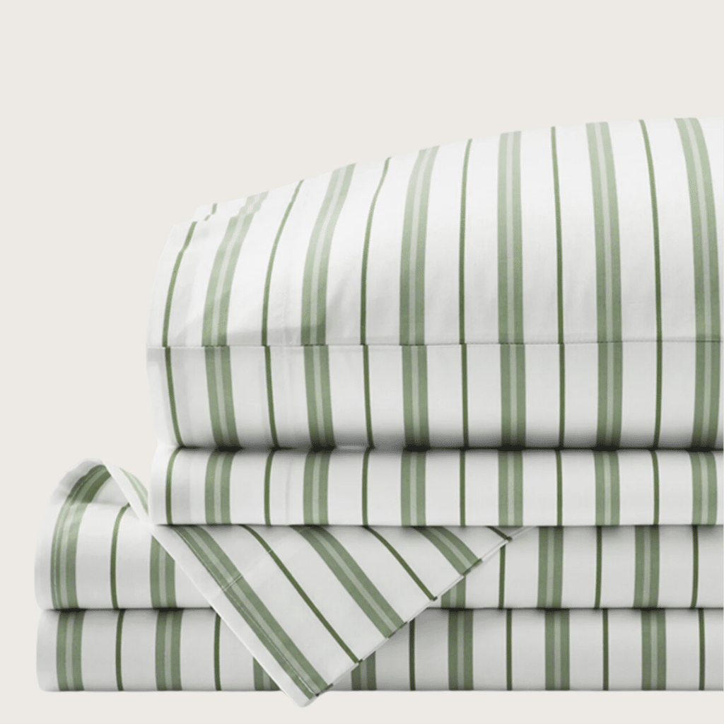 Vertical Stripes Classic Cool Organic Cotton Percale Bed Sheet Set - Moss, Twin
